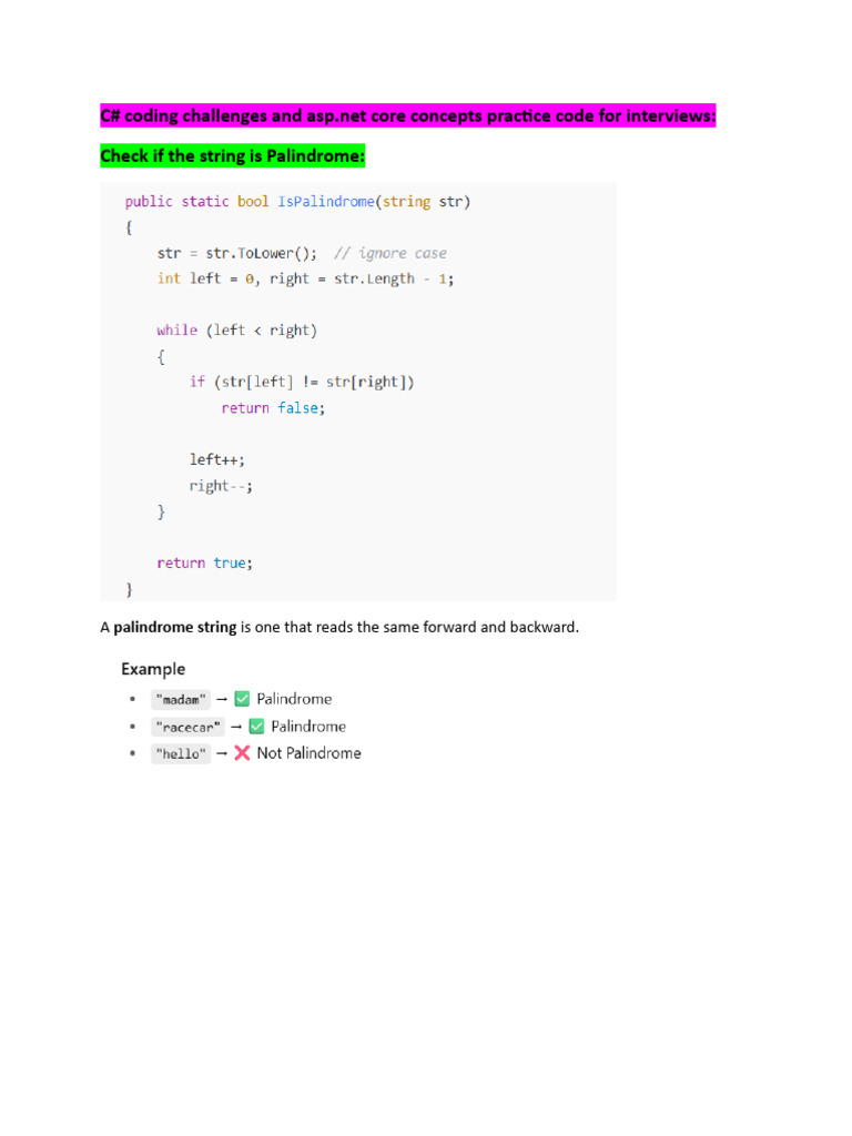 C# Coding Challenges for Interviews | PDF | String (Computer Science ...