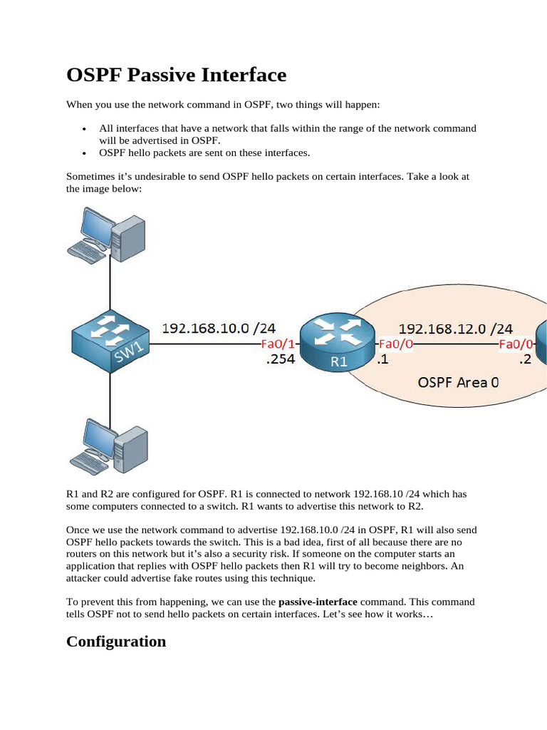 OSPF Passive Interface Configuration Guide | PDF | Router (Computing ...