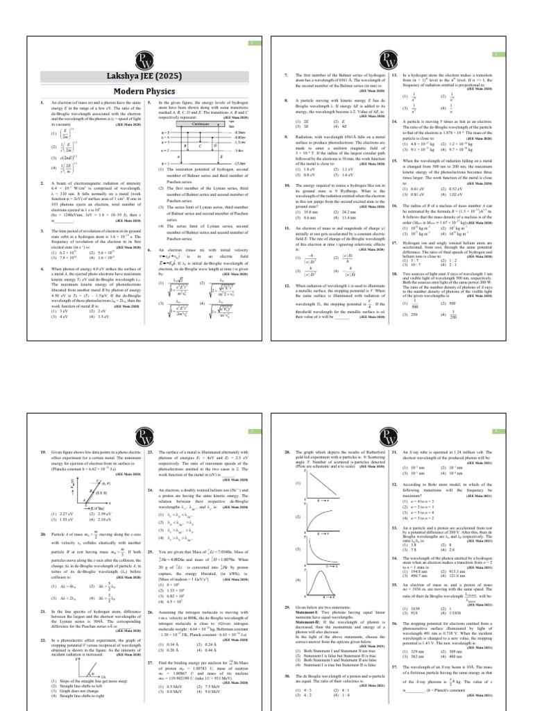 JEE 2025 Modern Physics Problems | PDF | Electron | Electronvolt