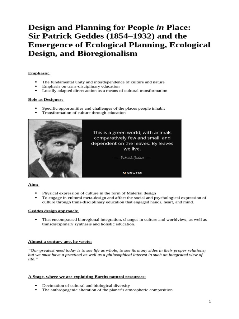 Image showcasing Ecological Planning and Design by Geddes | PDF | Ecology | Sustainability