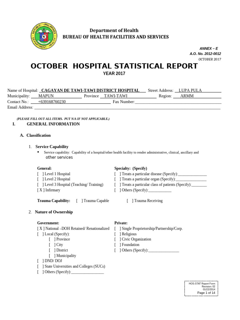 October 2017 Hospital Statistics Report | PDF | Patient | Hospital