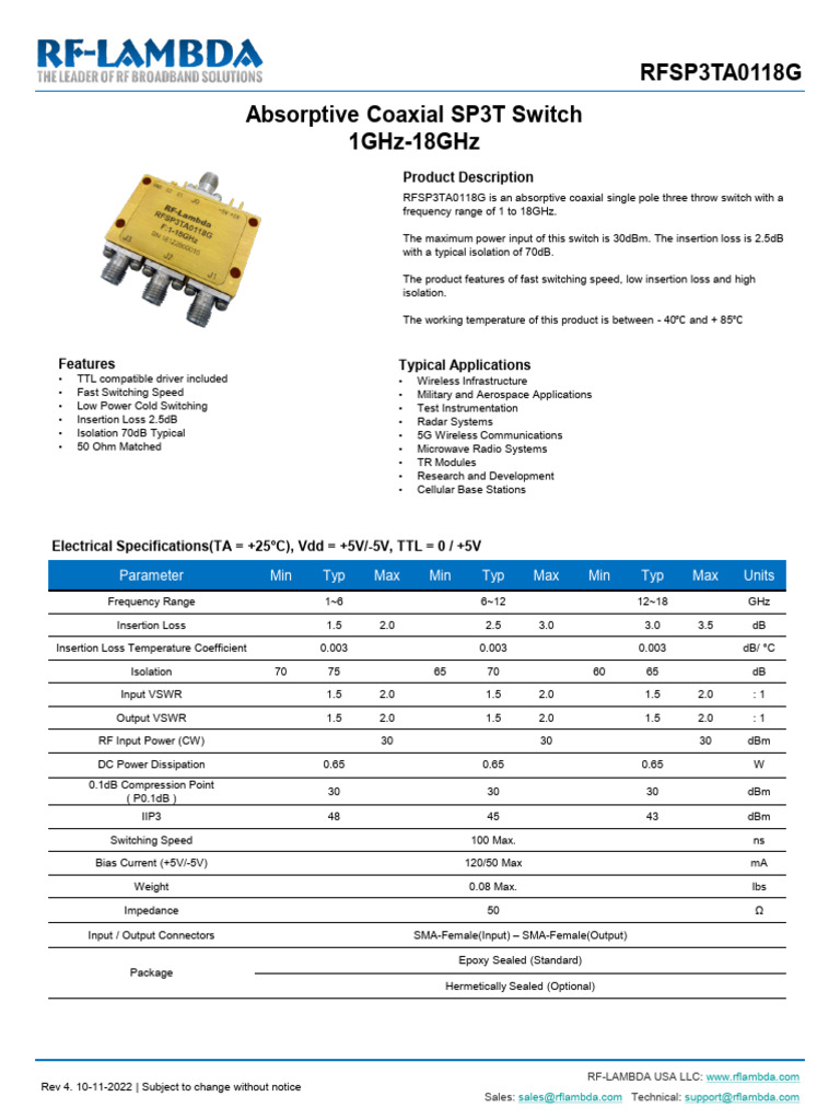 1-18GHz Absorptive SP3T Switch | PDF | Information And Communications ...
