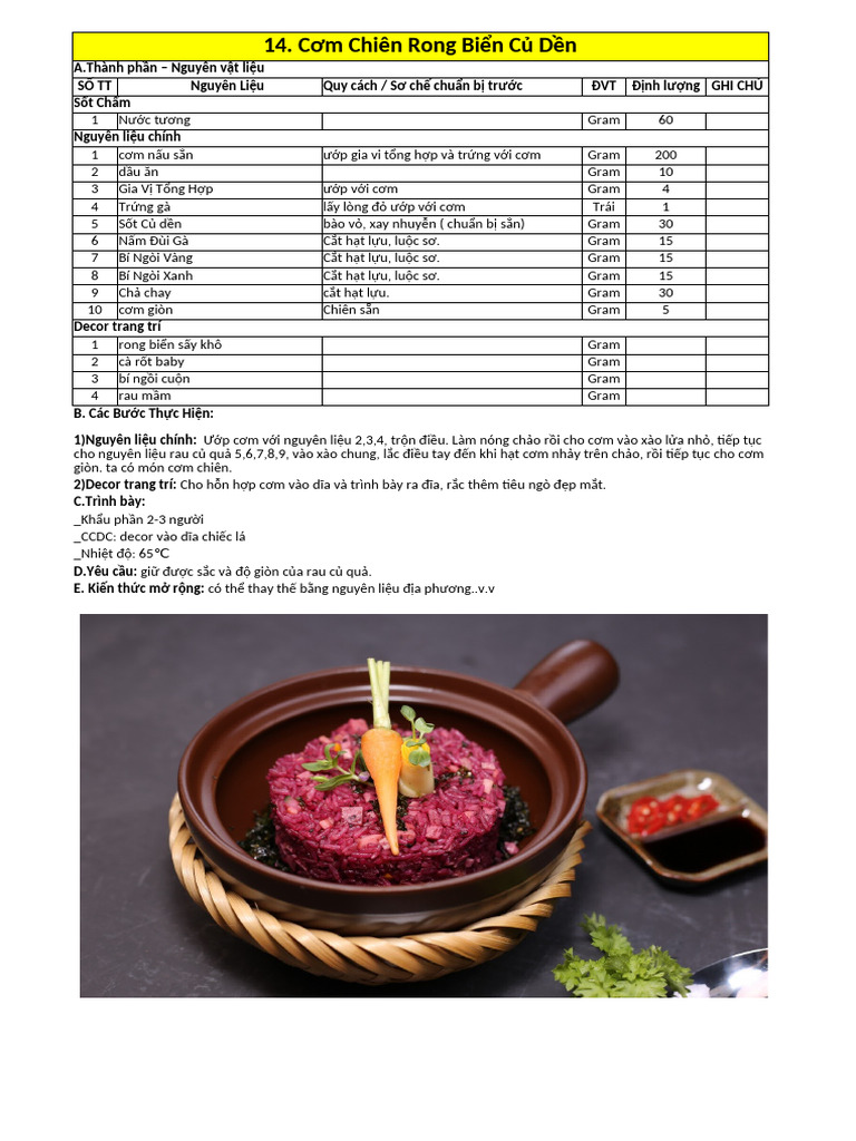 14. Cơm Chiên Rong Biển Củ Dền, | PDF
