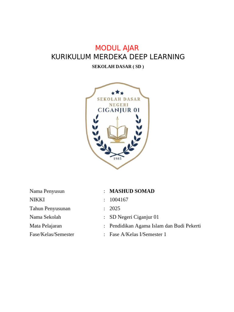 Modul Ajar Deep Learning Pai Kelas 1 Bab 2 Mengenal 5 Rukun Islam | PDF