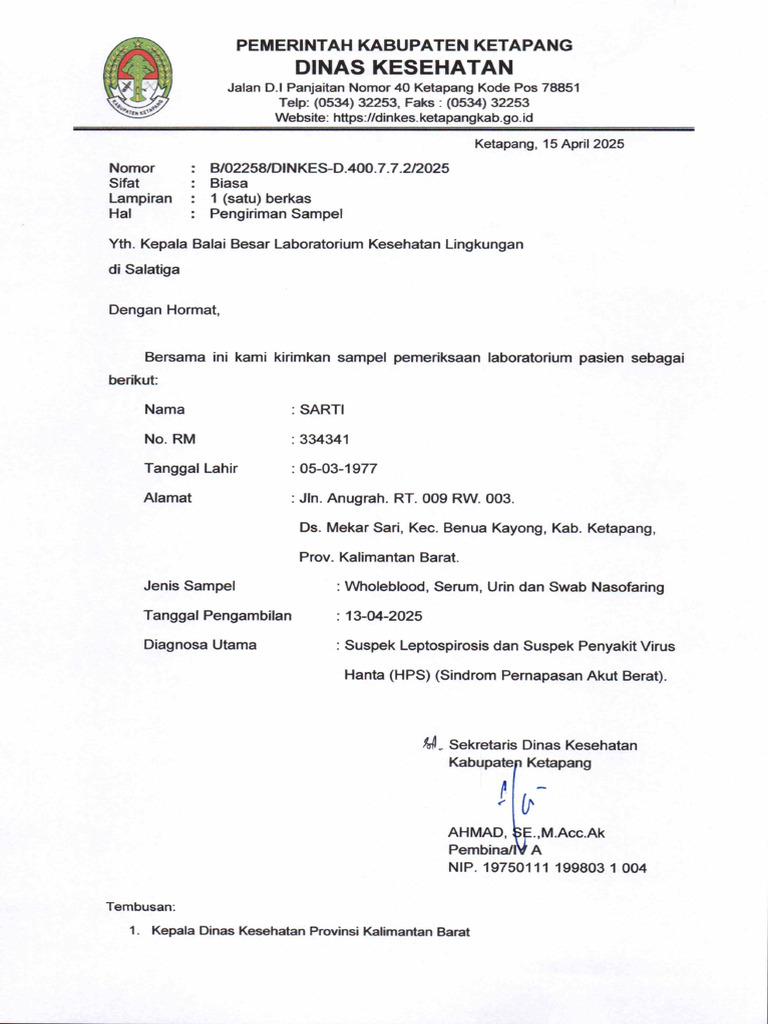 Surat Pengiriman Sampel Lepto | PDF