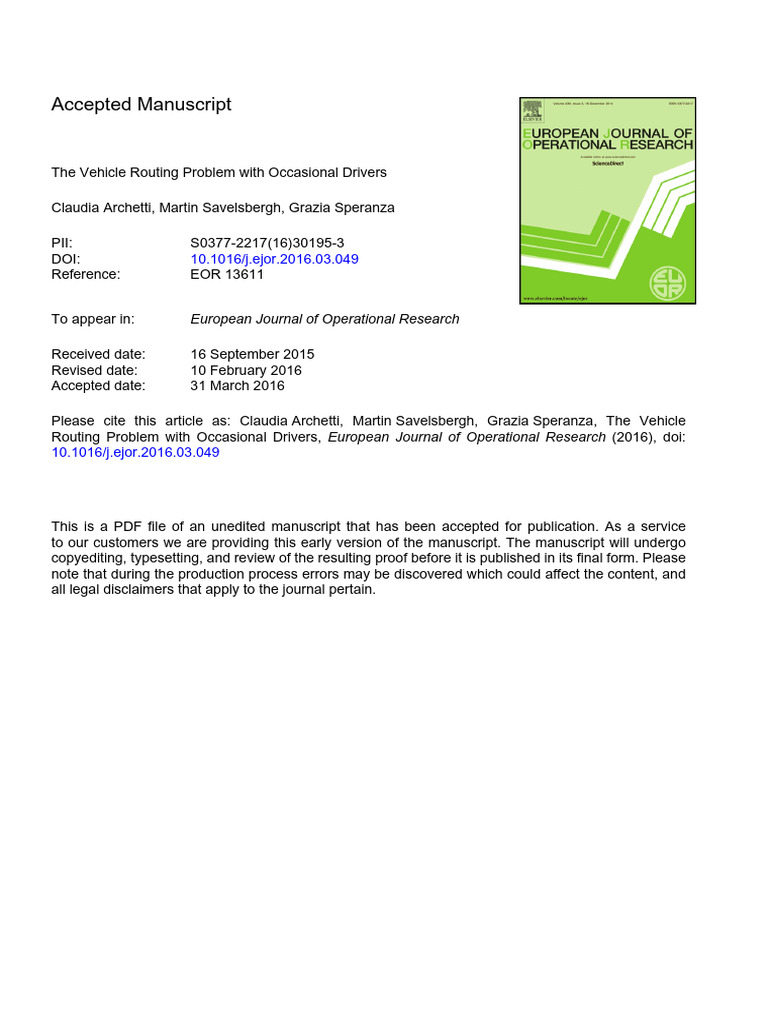 Vehicle Routing with Occasional Drivers | PDF