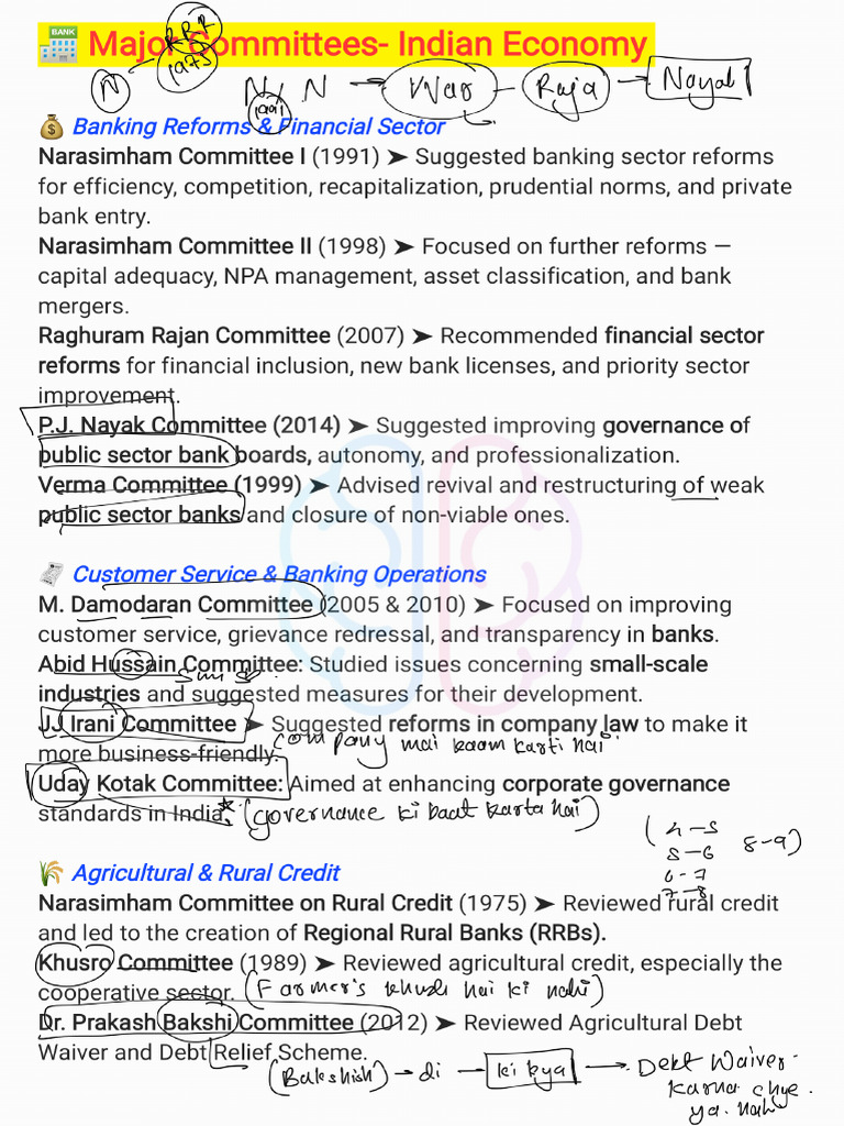 Major Committees (Indian Economy) by Ssip ? | PDF