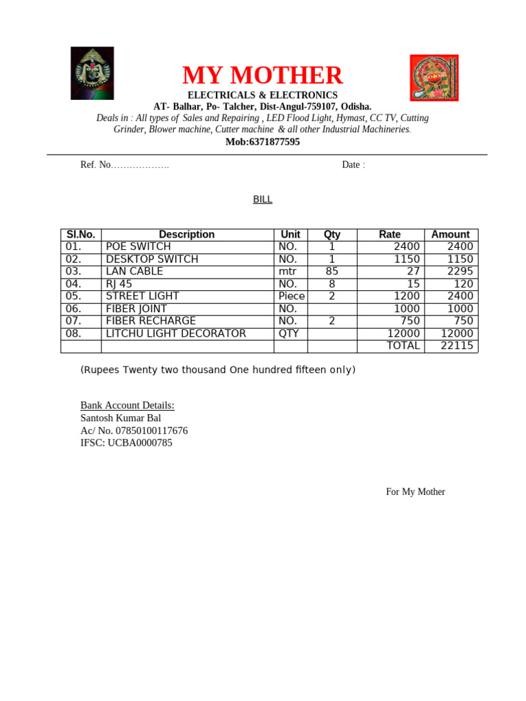 Electrical Sales and Repair Invoice | PDF