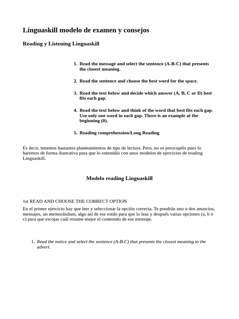 Linguaskill Exam Model and Tips | PDF