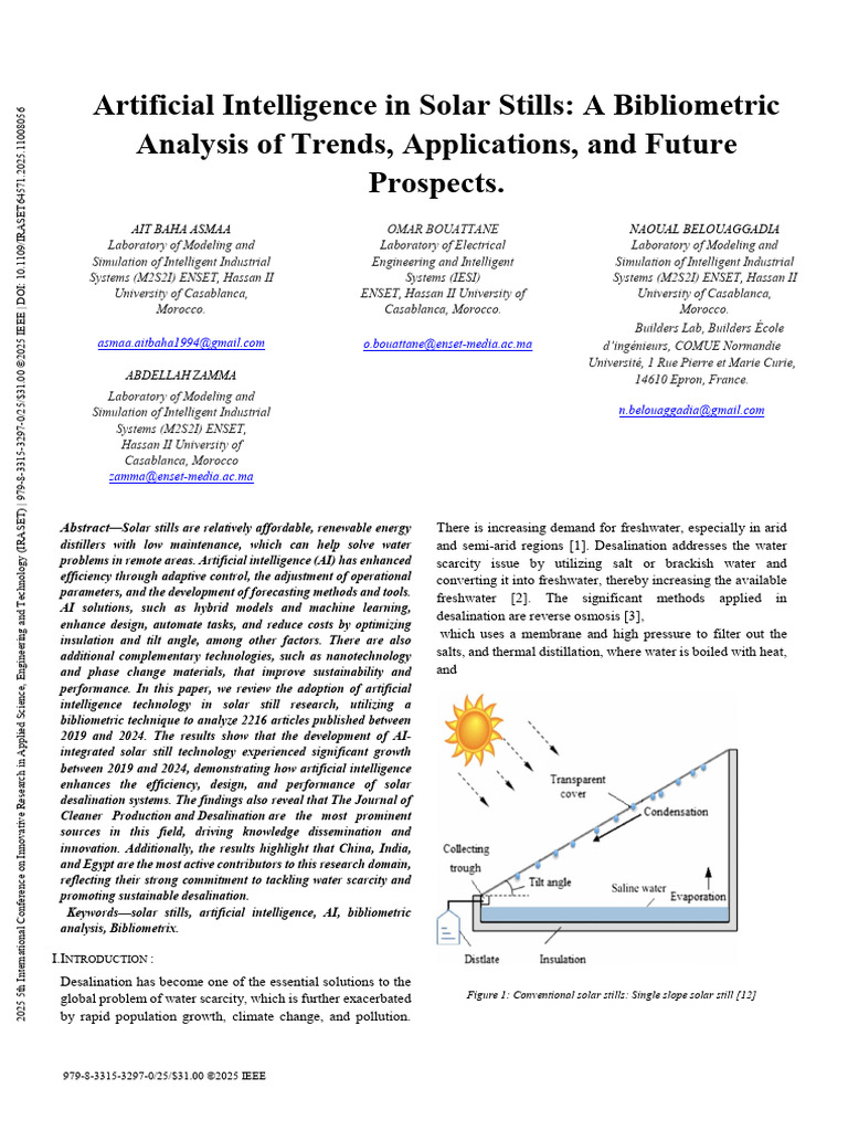 Artificial Intelligence in Solar Stills A Bibliometric Analysis of ...