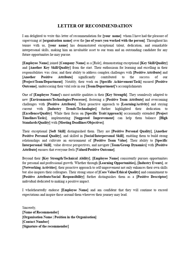 Letter of Recommendation Template | PDF | Cognition | Psychology