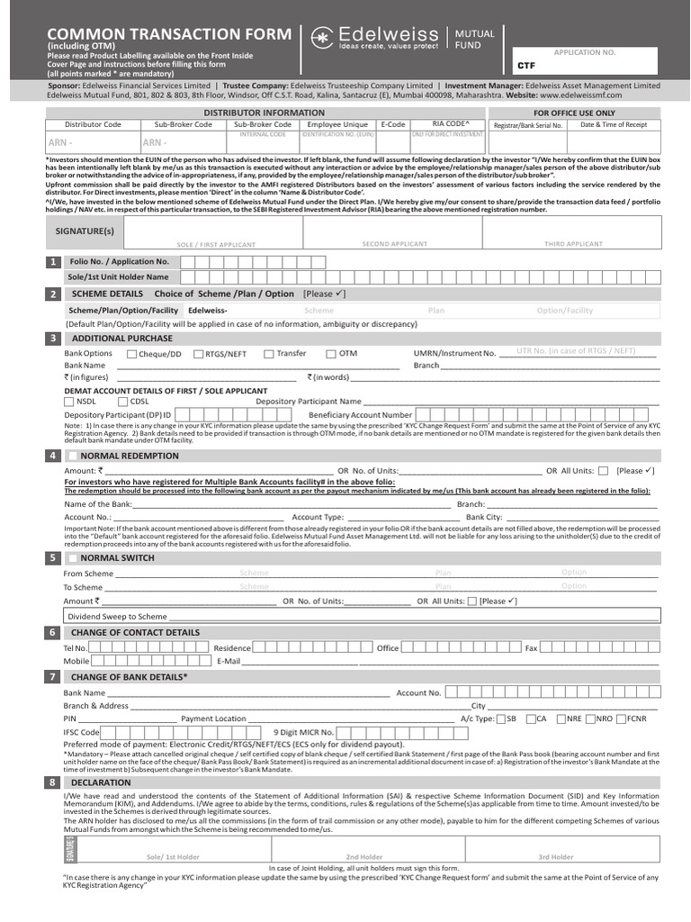 Common Transaction Form for Investors | PDF | Cheque | Dividend