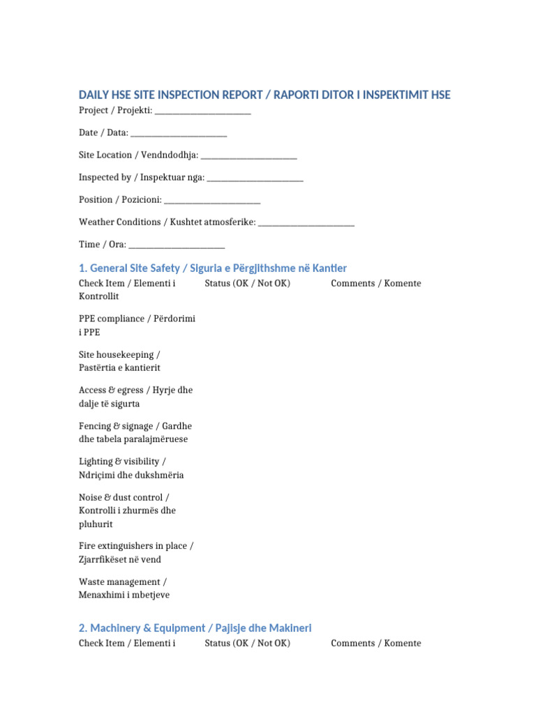 Daily HSE Site Inspection Report en-AL | PDF