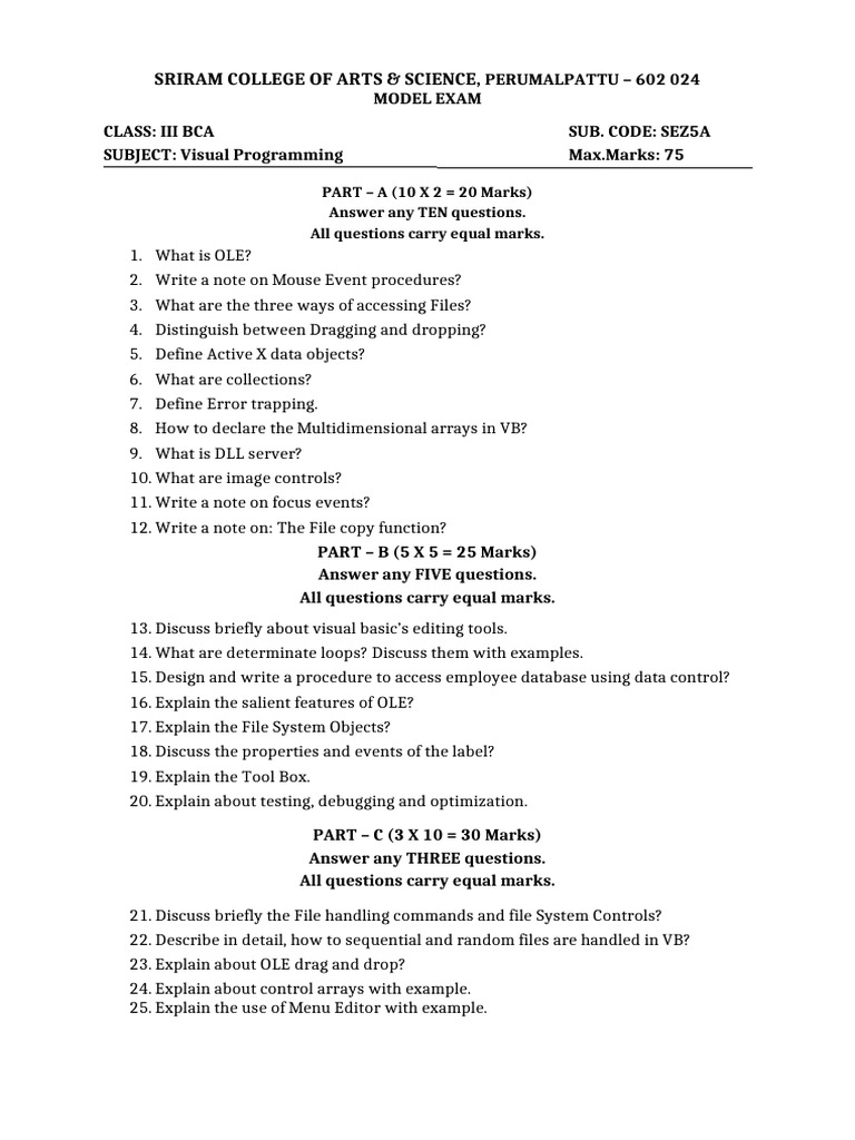 Visual Programming Model Exam III BCA | PDF
