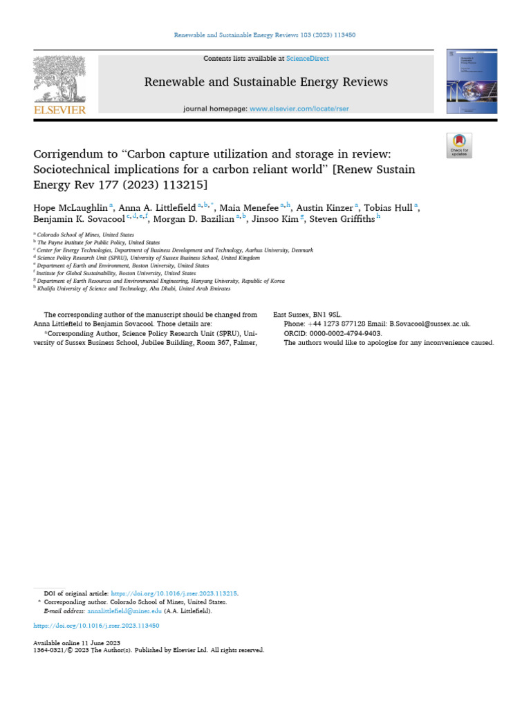 Corrigendum To Carbon Capture Utilization and Storage in 2023 Renewable ...
