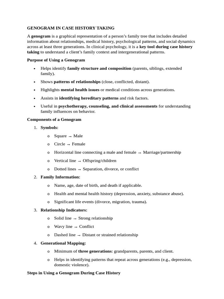 Genogram in Case History Taking | PDF | Family | Psychotherapy