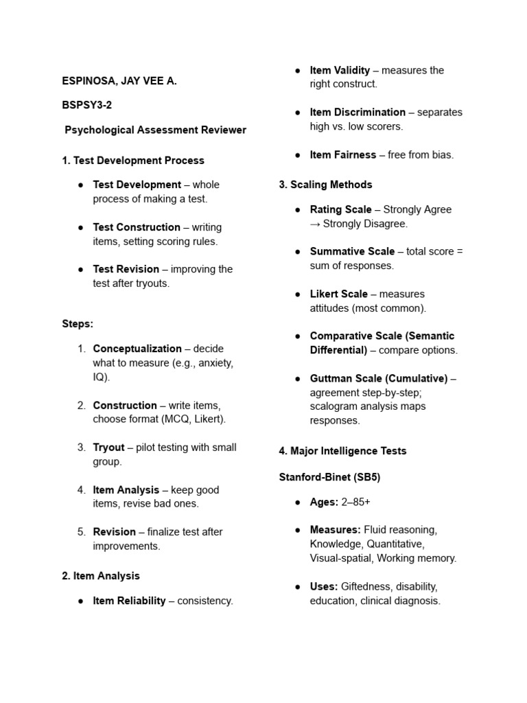 Psychological Assessment Overview Guide | PDF | Wechsler Adult ...