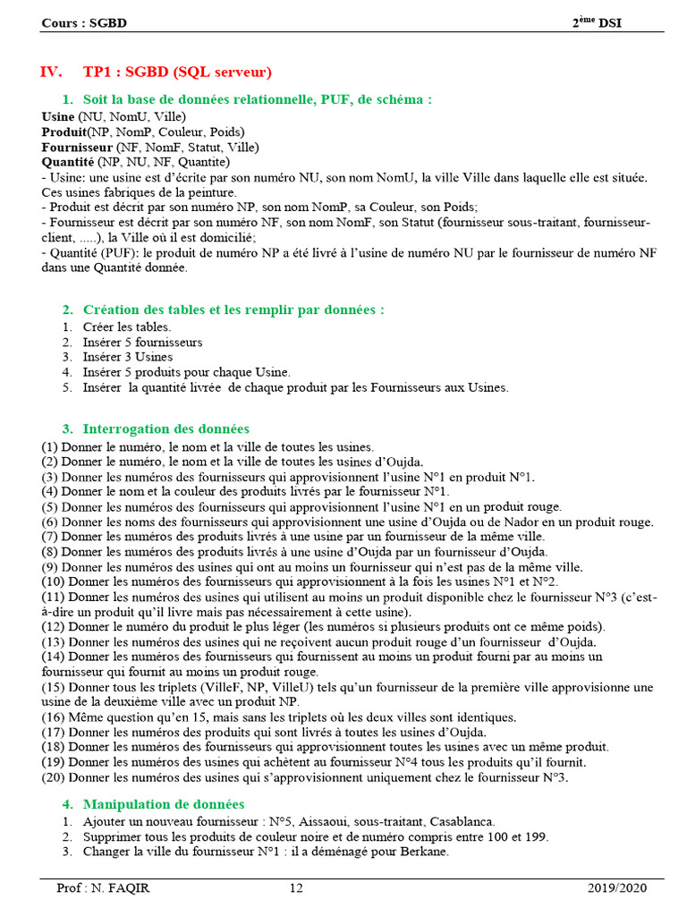 Cours SGBD : SQL et gestion de données | PDF | SQL | Bases de données