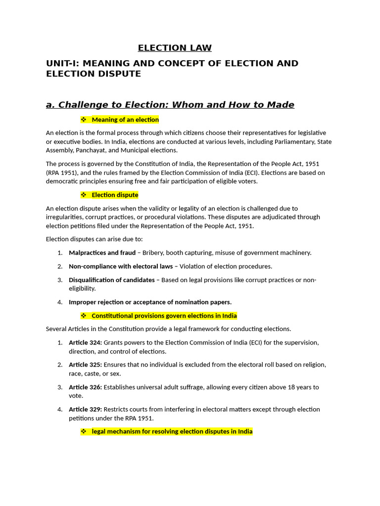 Understanding Election Law and Disputes | PDF | Elections | Political ...