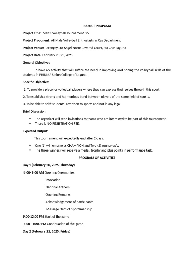 Men's Volleyball Tournament Proposal '25 | PDF | Competition | Sports ...