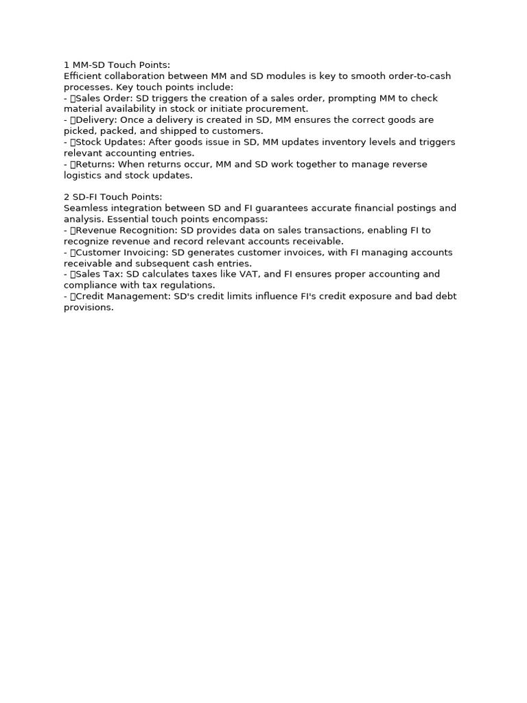 Key Touch Points in MM-SD-FI Integration | PDF