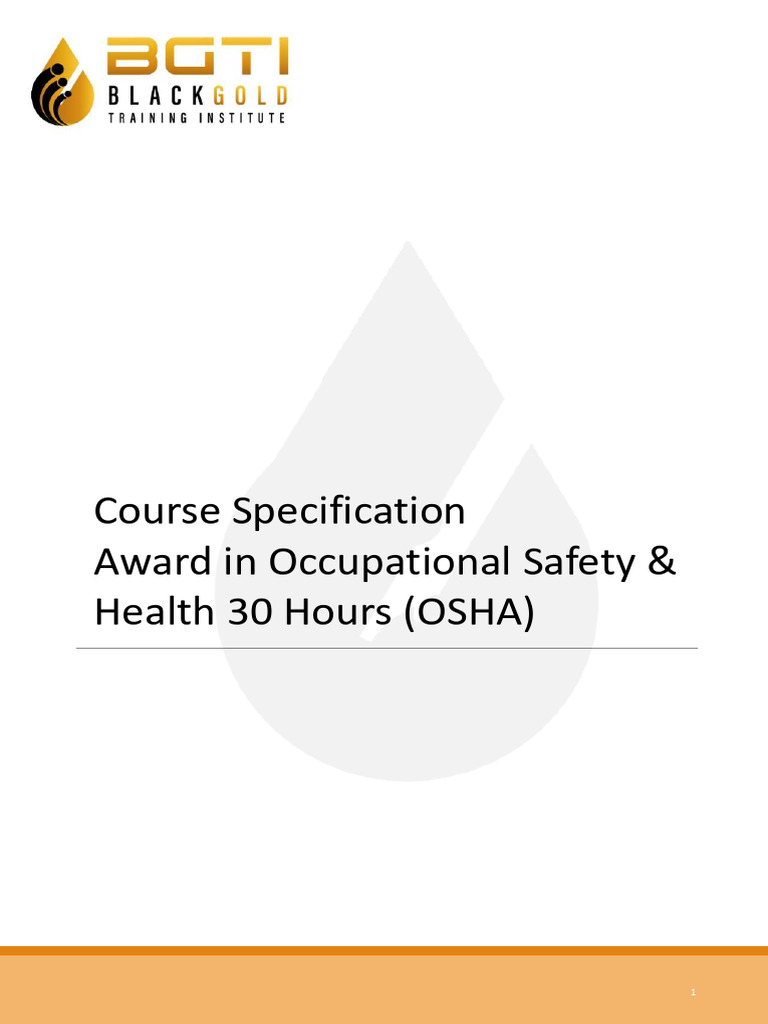 OSHA 30-Hour Construction Course Outline | PDF | Occupational Safety ...