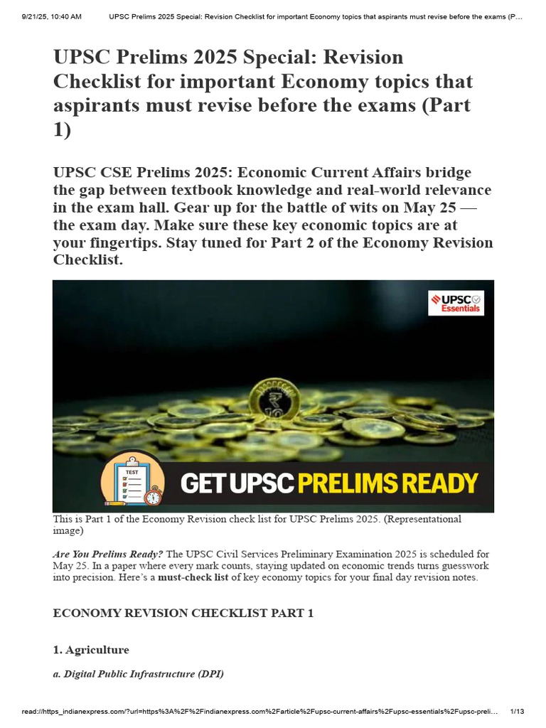 UPSC Prelims 2025 Economy Revision Part 1 | PDF | Gross Domestic ...