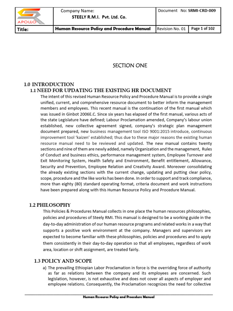 HR Policy Manual for Steely RMI Pvt. Ltd. | PDF | Human Resources ...