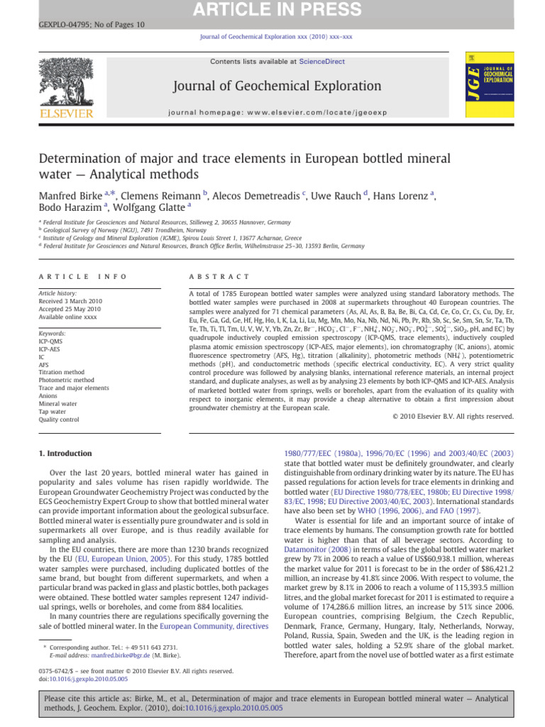 Analysis of Elements in European Bottled Water | PDF | Mass ...