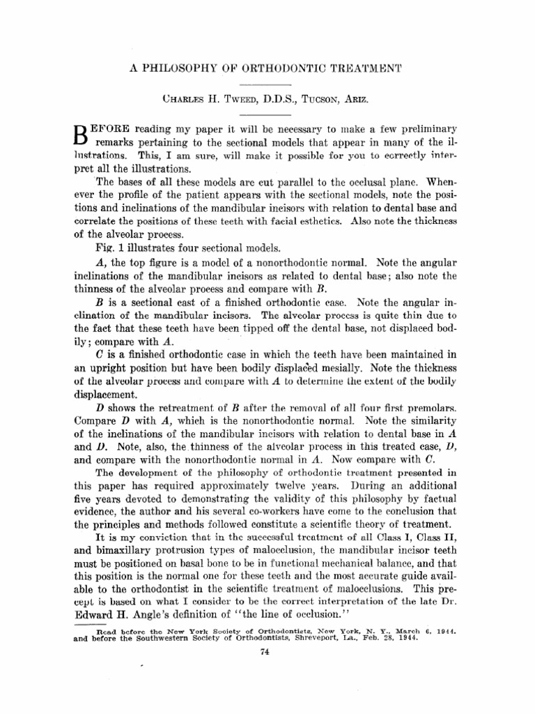Tweed Philosophy of Orthodontic Treatment | PDF | Orthodontics | Tooth