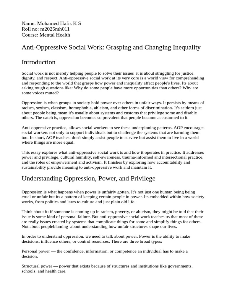 Anti-Oppressive Social Work Explained | PDF | Intersectionality ...