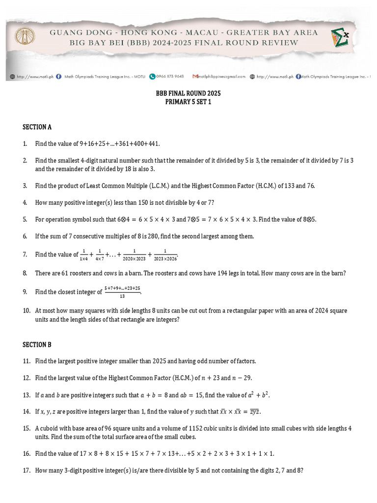 BBB Final Round 2025 Math Problems | PDF | Numbers | Discrete Mathematics