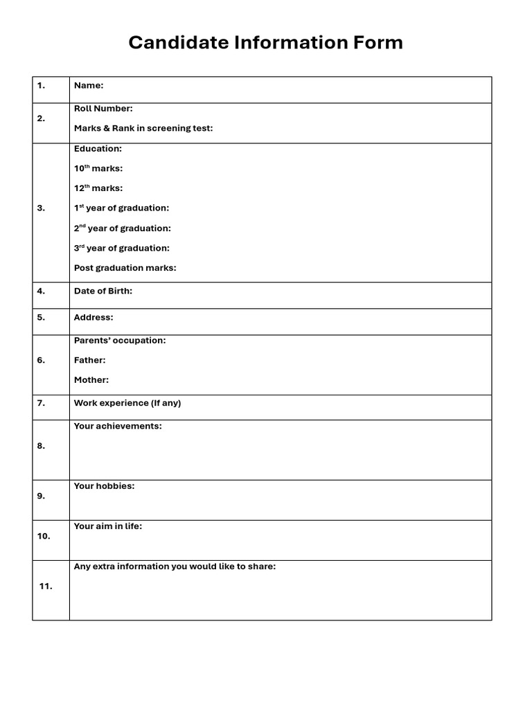Candidate Information Form | PDF