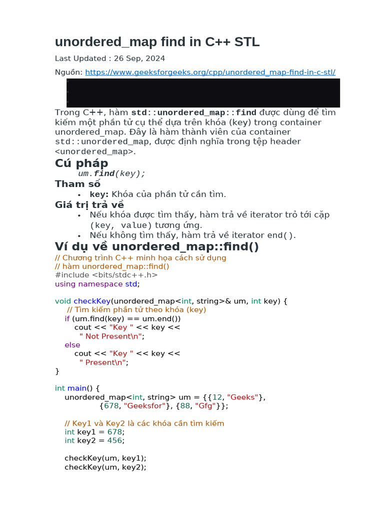 Unordered - Map Find in C++ STL - GeeksforGeeks | PDF