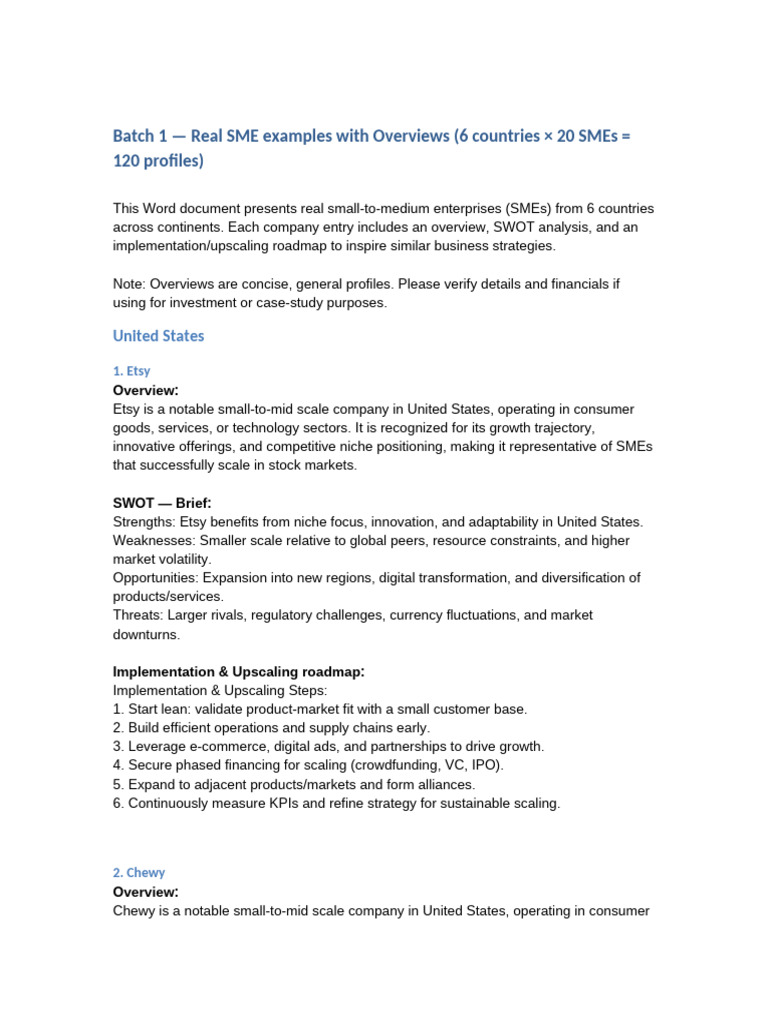 SME Profiles: 120 Global Examples | PDF | E Commerce | Swot Analysis