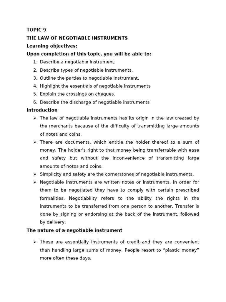 Understanding Negotiable Instruments Law | PDF | Negotiable Instrument ...