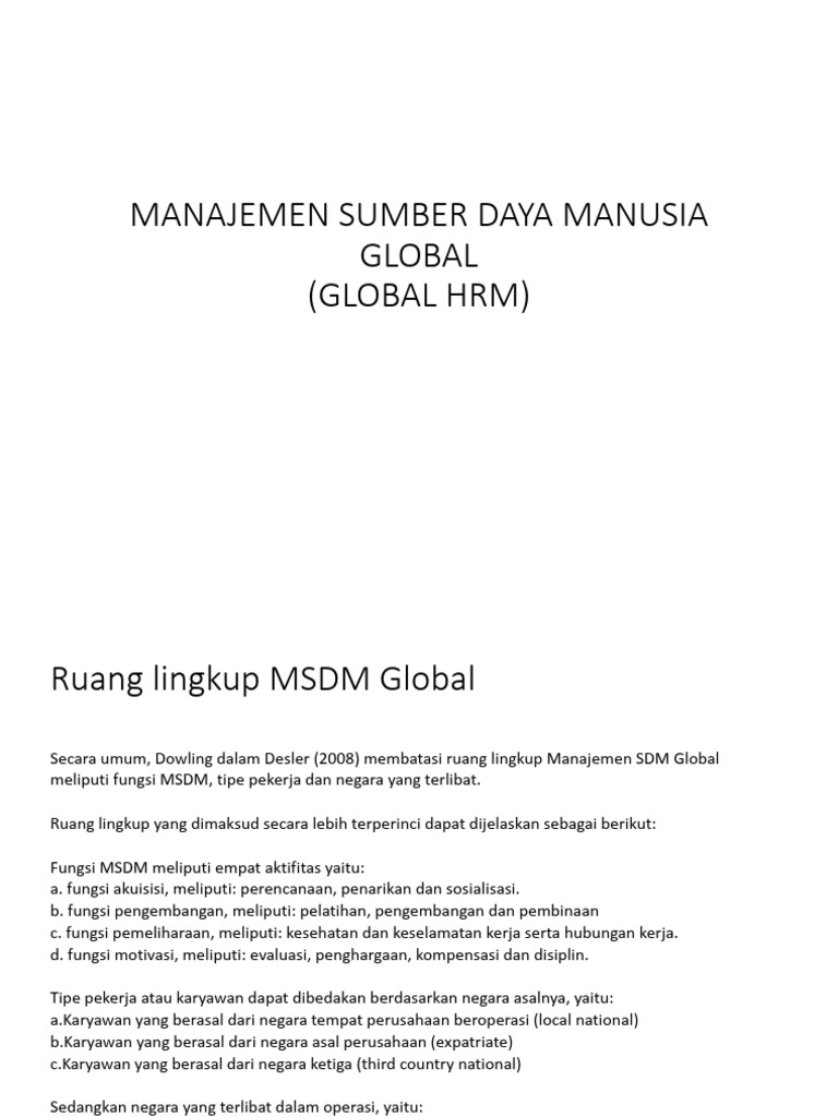 Manajemen SDM Global: Tantangan dan Strategi | PDF