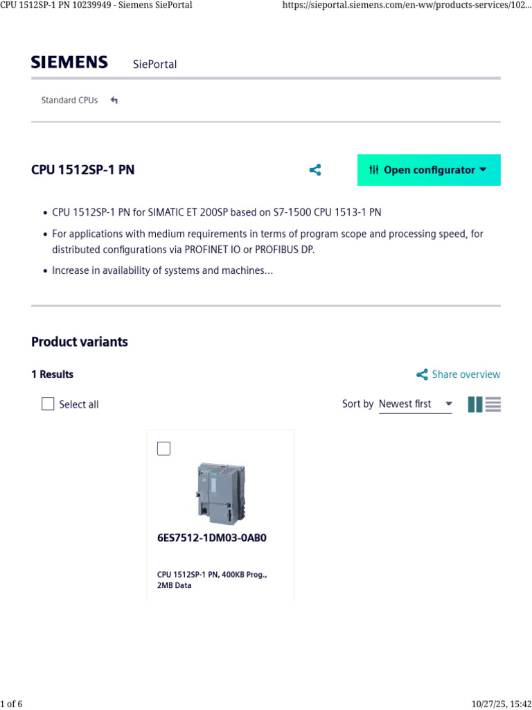 Siemens CPU 1512SP-1 PN Overview | PDF | Computer Hardware | Computer ...