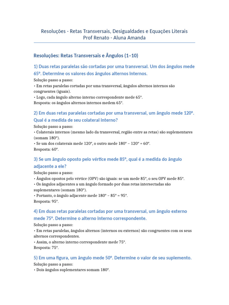 Retas Atividades | PDF | Ângulo | Linha (Geometria)