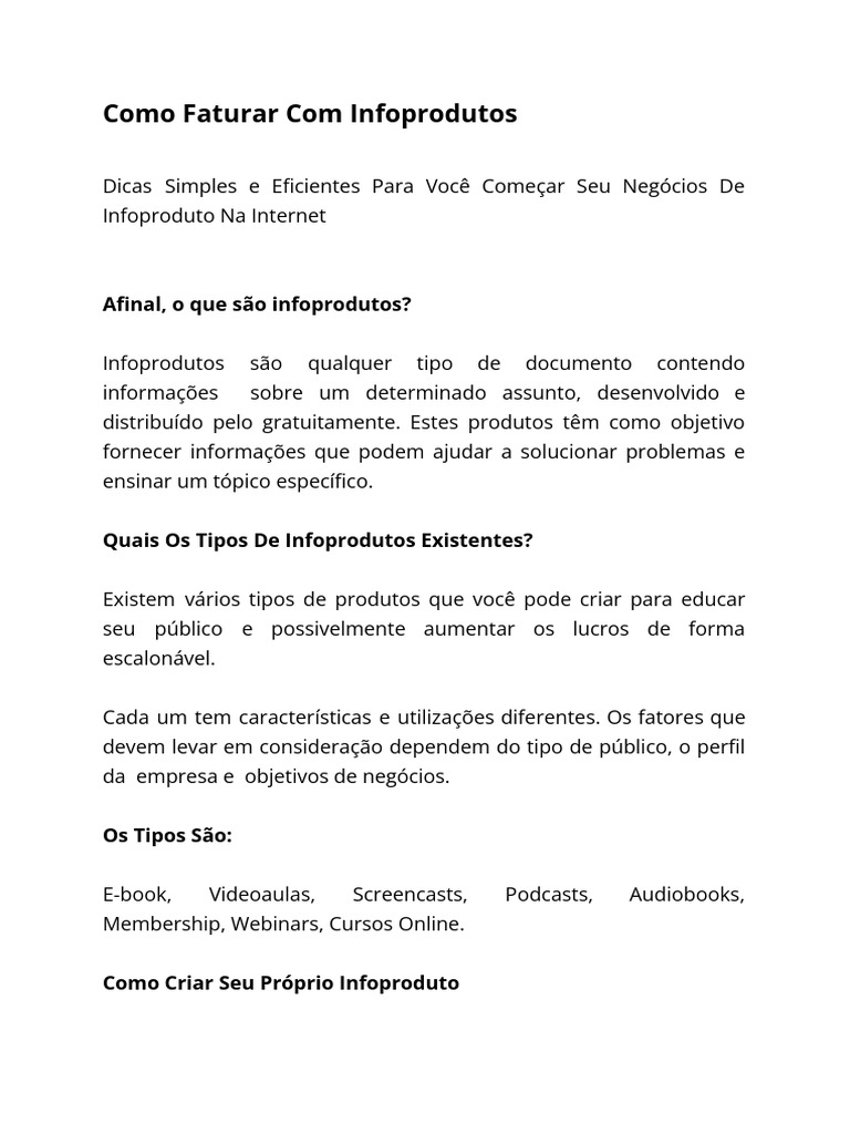 Como Criar e Vender Infoprodutos | PDF