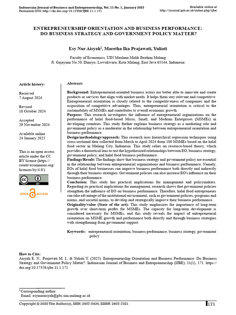 Entrepreneurial Orientation in MSMEs Performance | PDF | Strategic ...