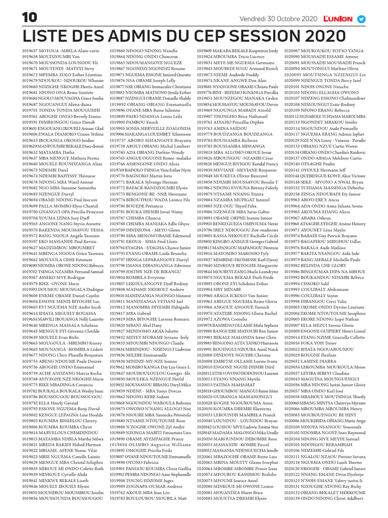Liste des admis CEP 2020 | PDF