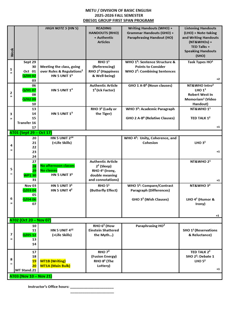 501 Span 1 Program 2025-26 | PDF | Human Communication | Languages