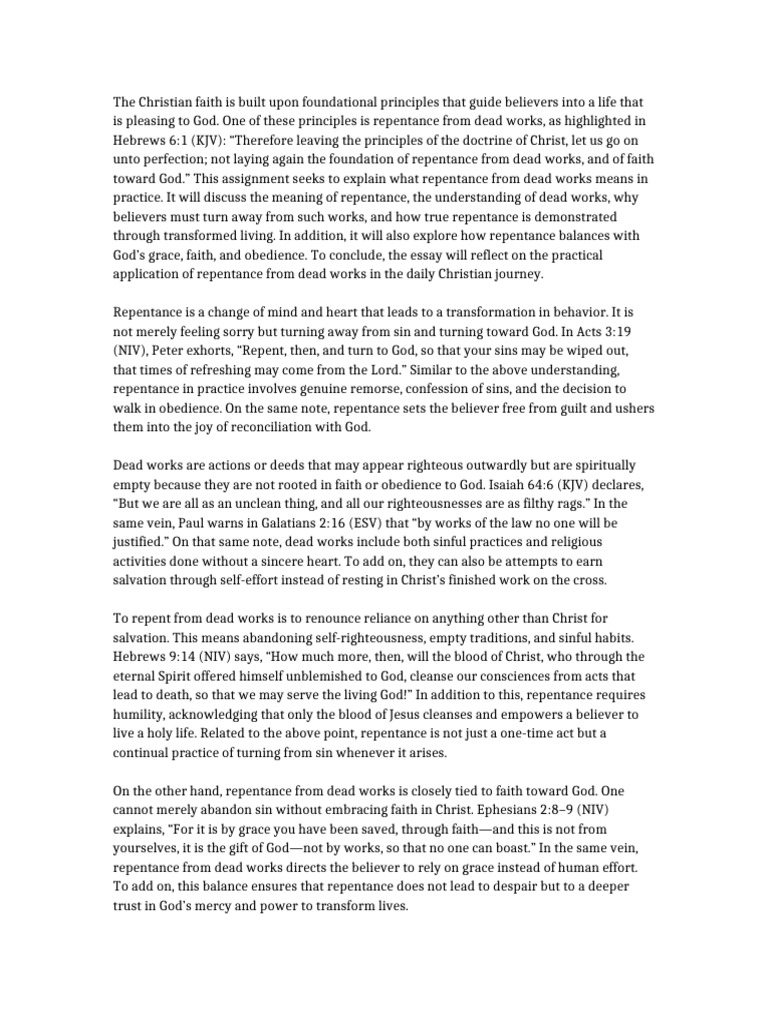 Understanding Repentance from Dead Works | PDF | Grace In Christianity ...