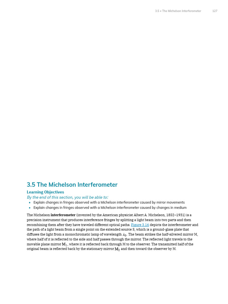 Michelson Interferometer and Applications | PDF | Interferometry | Mirror