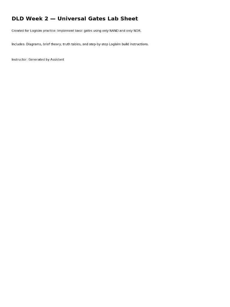 DLD Week2 Universal Gates Lab Sheet | PDF