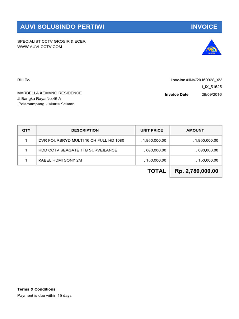 CCTV Invoice for Marbella Residence | PDF