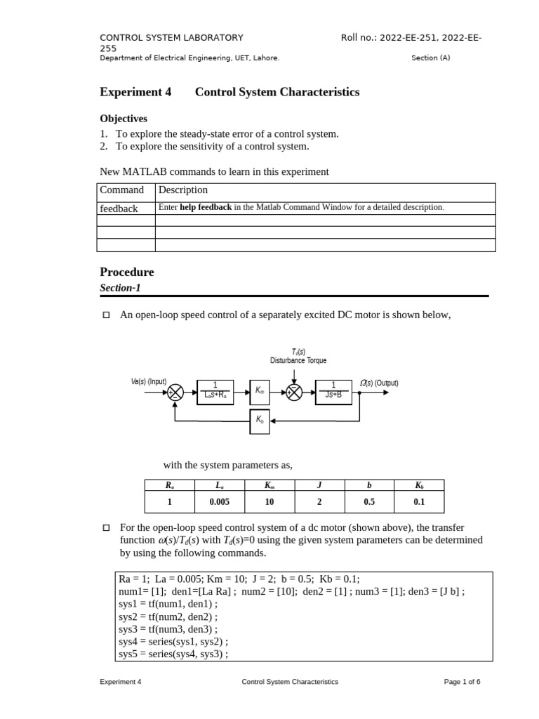 Control System Characteristics Lab | PDF | Applied Mathematics ...