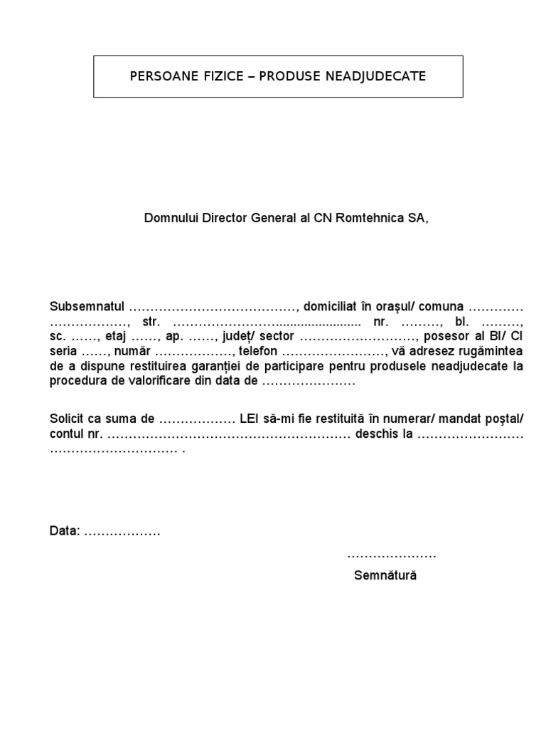 Model Cerere Returnare Garantie PF Si PJ | PDF