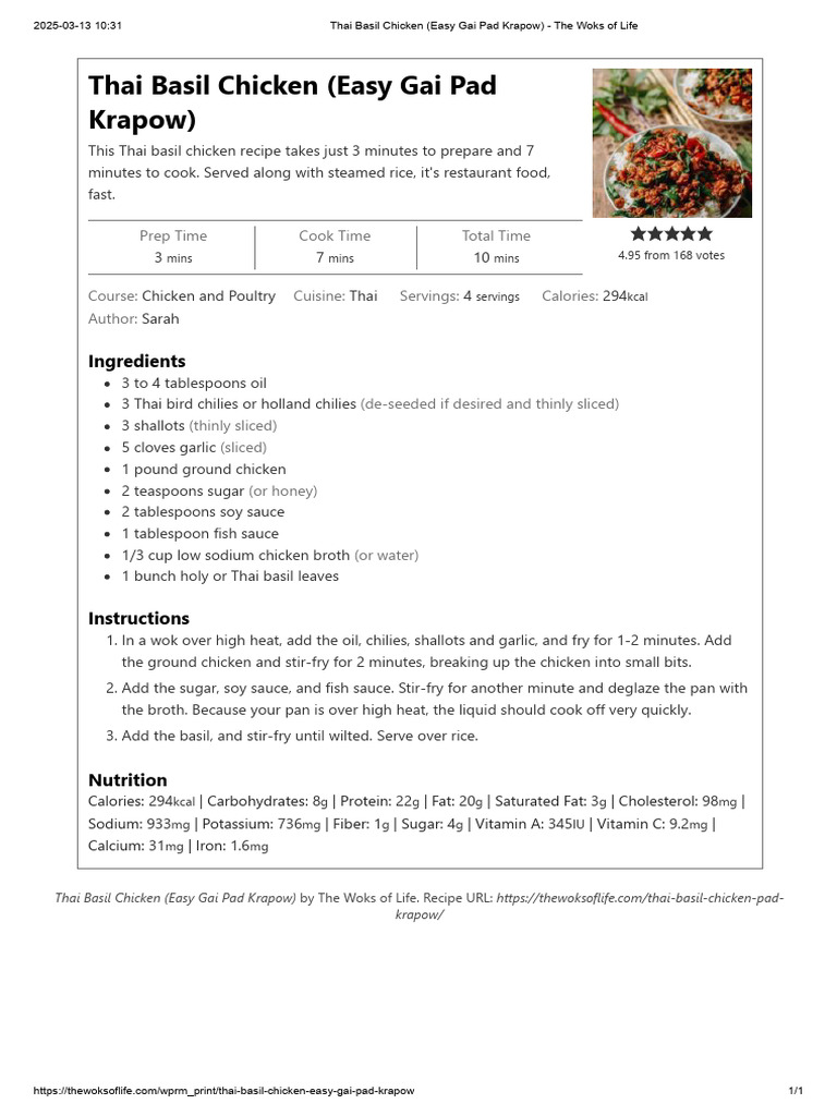Thai Basil Chicken (Easy Gai Pad Krapow) - The Woks of Life | PDF
